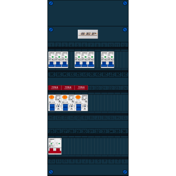 Schotman Elektro B.V. - SEP FS40A, 1xHoofdschakelaar, 3xAardlekschakelaar-Type B, 8xinstallatieautomaat, 1 Fase