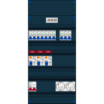 Schotman Elektro B.V. - SEP FS40A, 1xHoofdschakelaar, 3xAardlekschakelaar-Type B, 10xinstallatieautomaat, 2xContactdoos, 1 Fase