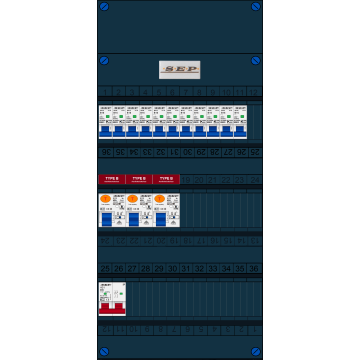 Schotman Elektro B.V. - SEP FS40A, 1xHoofdschakelaar, 3xAardlekschakelaar-Type B, 11xinstallatieautomaat, 1 Fase