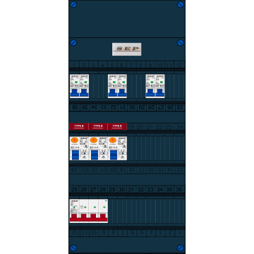 Schotman Elektro B.V. - SEP FS40A, 1xHoofdschakelaar, 3xAardlekschakelaar-Type B, 6xinstallatieautomaat, 3 Fase