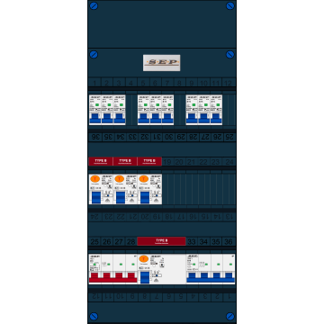 Schotman Elektro B.V. - SEP FS40A, 1xHoofdschakelaar, 4xAardlekschakelaar-Type B, 9xInstallatieautomaat, 1xKrachtgroep, 3 Fase