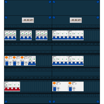 Schotman Elektro B.V. - SEP FS40A, 1xHoofdschakelaar, 5xAardlekschakelaar, 9xInstallatieautomaat, 4xKracht installatieautomaat, 1xFornuisgroep, 3 Fase