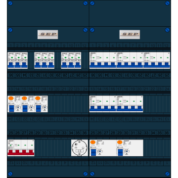 Schotman Elektro B.V. - SEP FS40A, 1xHoofdschakelaar, 5xAardlekschakelaar, 9xInstallatieautomaat, 5xKracht installatieautomaat, 1xContactdoos, 3 Fase