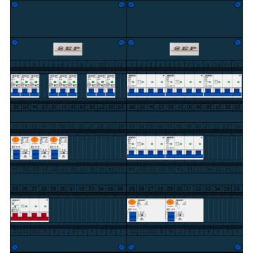Schotman Elektro B.V. - SEP FS40A, 1xHoofdschakelaar, 5xAardlekschakelaar, 9xInstallatieautomaat, 5xKracht installatieautomaat, 3 Fase