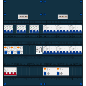Schotman Elektro B.V. - SEP FS40A, 1xHoofdschakelaar, 5xAardlekschakelaar, 9xInstallatieautomaat, 6xKracht installatieautomaat, 1xBeltrafo, 3 Fase