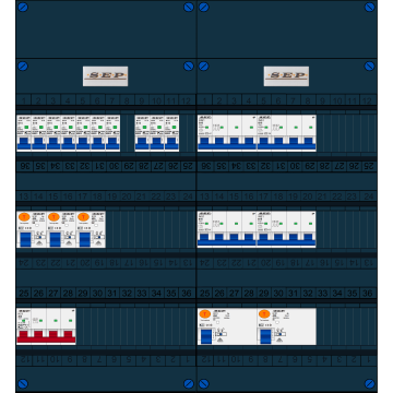 Schotman Elektro B.V. - SEP FS40A, 1xHoofdschakelaar, 5xAardlekschakelaar, 10xInstallatieautomaat, 4xKracht installatieautomaat, 3 Fase