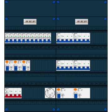 Schotman Elektro B.V. - SEP FS40A, 1xHoofdschakelaar, 5xAardlekschakelaar, 11xInstallatieautomaat, 4xKracht installatieautomaat, 1xContactdoos, 3 Fase