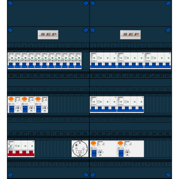 Schotman Elektro B.V. - SEP FS40A, 1xHoofdschakelaar, 5xAardlekschakelaar, 11xInstallatieautomaat, 5xKracht installatieautomaat, 1xContactdoos, 3 Fase