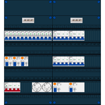 Schotman Elektro B.V. - SEP FS40A, 1xHoofdschakelaar, 5xAardlekschakelaar, 12xInstallatieautomaat, 4xKracht installatieautomaat, 2xContactdoos, 3 Fase