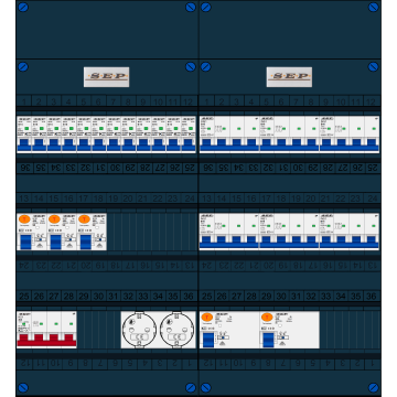 Schotman Elektro B.V. - SEP FS40A, 1xHoofdschakelaar, 5xAardlekschakelaar, 12xInstallatieautomaat, 6xKracht installatieautomaat, 2xContactdoos, 3 Fase