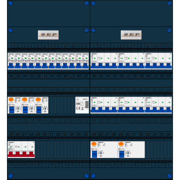 Schotman Elektro B.V. - SEP FS40A, 1xHoofdschakelaar, 5xAardlekschakelaar, 12xInstallatieautomaat, 6xKracht installatieautomaat, 1xBeltrafo, 3 Fase