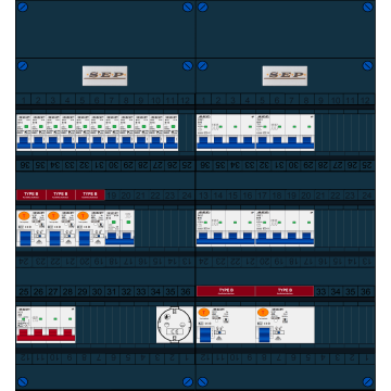 Schotman Elektro B.V. - SEP FS40A, 1xHoofdschakelaar, 5xAardlekschakelaar-Type B, 11xInstallatieautomaat, 1xFornuisgroep, 4xKrachtgroep, 1xContactdoos, 3 Fase