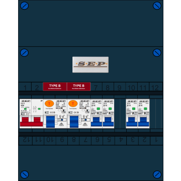 Schotman Elektro B.V. - SEP FS63A, 1xHoofdschakelaar, 2xAardlekschakelaar-Type B, 4xInstallatieautomaat, 1 Fase