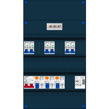 Schotman Elektro B.V. - SEP FS63A, 1xHoofdschakelaar, 3xAardlekschakelaar, 6xInstallatieautomaat, 1xBeltrafo, 1 Fase