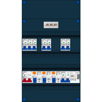 Schotman Elektro B.V. - SEP FS63A, 1xHoofdschakelaar, 3xAardlekschakelaar, 7xInstallatieautomaat, 1xFornuisgroep, 1xBeltrafo, 1 Fase
