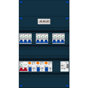 Schotman Elektro B.V. - SEP FS63A, 1xHoofdschakelaar, 3xAardlekschakelaar, 9xInstallatieautomaat, 1xBeltrafo, 1 Fase