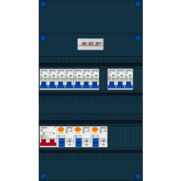 Schotman Elektro B.V. - SEP FS63A, 1xHoofdschakelaar, 3xAardlekschakelaar, 10xInstallatieautomaat, 1 Fase