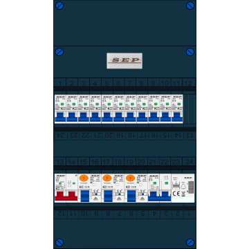 Schotman Elektro B.V. - SEP FS63A, 1xHoofschakelaar, 3xAardlekschakelaar, 11xInstallatieautomaat, 1xFornuisgroep, 1 Fase