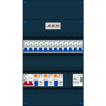 Schotman Elektro B.V. - SEP FS63A, 1xHoofdschakelaar, 3xAardlekschakelaar, 12xInstallatieautomaat, 1xBeltrafo, 1 Fase