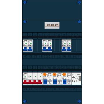 Schotman Elektro B.V. - SEP FS63A, 1xHoofdschakelaar, 3xAardlekschakelaar, 6xInstallatieautomaat, 1xBeltrafo, 3 Fase