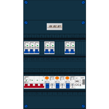  Schotman Elektro B.V. - SEP FS63A, 1xHoofdschakelaar, 3xAardlekschakelaar, 7xInstallatieautomaat, 1xBeltrafo, 3 Fase