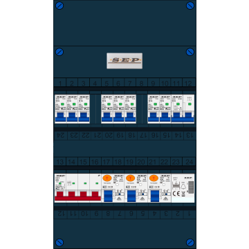 Schotman Elektro B.V. - SEP FS63A, 1xHoofdschakelaar, 3xAardlekschakelaar, 8xInstallatieautomaat, 1xFornuisgroep, 1xBeltrafo, 3 Fase