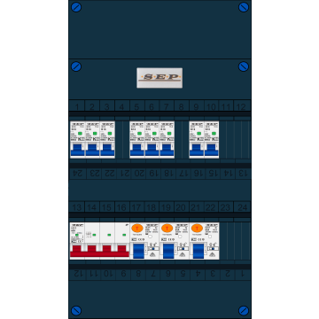 Schotman Elektro B.V. - SEP FS63A, 1xHoofdschakelaar, 3xAardlekschakelaar, 8xInstallatieautomaat, 3 Fase