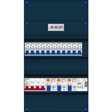 Schotman Elektro B.V. - SEP FS63A, 1xHoofdschakelaar, 3xAardlekschakelaar, 11xInstallatieautomaat, 1xBeltrafo, 3 Fase