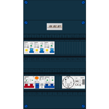 Schotman Elektro B.V. - SEP FS63A, 3xAardlekautomaat, 1xAls+Fornuisgroep, 1xBeltrafo, 1xContactdoos, 1 Fase
