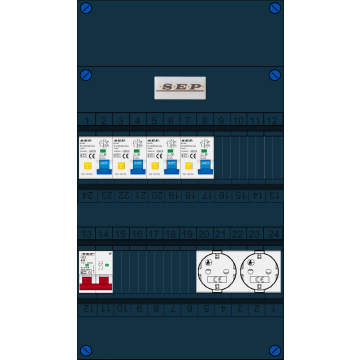 Schotman Elektro B.V. - SEP FS63A, 1xHoofdschakelaar, 4xAardlekautomaat, 2xContactdoos, 1 Fase