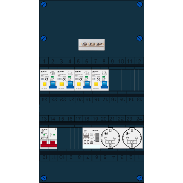 Schotman Elektro B.V. - SEP FS63A, 1xHoofdschakelaar, 4xAardlekautomaat, 1xBeltrafo, 2xContactdoos, 1 Fase