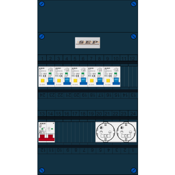 Schotman Elektro B.V. - SEP FS63A, 1xHoofdschakelaar, 5xAardlekautomaat, 2xContactdoos, 1 Fase