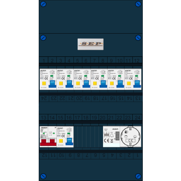 Schotman Elektro B.V. - SEP FS63A, 1xHoofdschakelaar, 7xAardlekautomaat, 1xBeltrafo, 1xContactdoos, 1 Fase