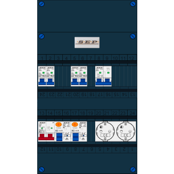 Schotman Elektro B.V. - SEP FS63A, 1xHoofdschakelaar, 2xAardlekschakelaar, 4xInstallatieautomaat, 1xFornuisgroep, 2xContactdoos, 1 Fase