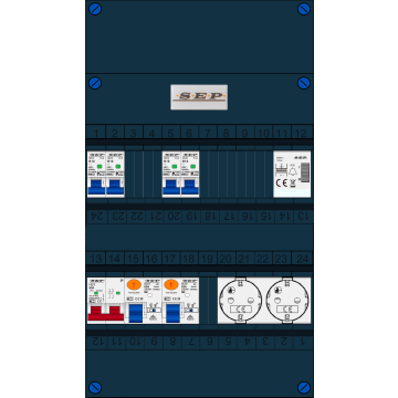 Schotman Elektro B.V. - SEP FS63A, 1xHoofdschakelaar, 2xAardlekschakelaar, 4xInstallatieautomaat, 1xBeltrafo, 2xContactdoos, 1 fase