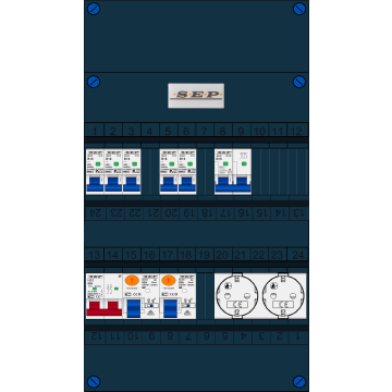 Schotman Elektro B.V. - SEP FS63A, 1xHoofdschakelaar, 2xAardlekschakelaar, 5xInstallatieautomaat, 1xFornuisgroep, 2xContactdoos, 1 Fase