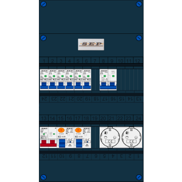 Schotman Elektro B.V. - SEP FS63A, 1xHoofdschakelaar, 2xAardlekschakelaar, 6xInstallatieautomaat, 1xFornuisgroep, 2xContactdoos, 1 Fase