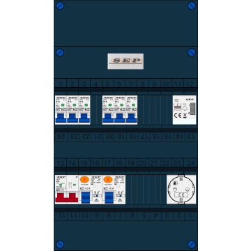 Schotman Elektro B.V. - SEP FS63A, 1xHoofdschakelaar, 2xAardlekschakelaar, 6xInstallatieautomaat, 1xBeltrafo, 1xContactdoos, 1 Fase