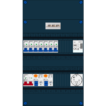 Schotman Elektro B.V. - SEP FS63A, 1xHoofdschakelaar, 2xAardlekschakelaar, 7xInstallatieautomaat, 1xBeltrafo, 1xContactdoos, 1 Fase