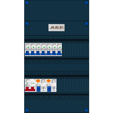 Schotman Elektro B.V. - SEP FS63A, 1xHoofdschakelaar, 2xAardlekschakelaar, 7xInstallatieautomaat, 1 Fase