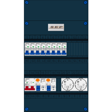 Schotman Elektro B.V. - SEP FS63A, 1xHoofdschakelaar, 2xAardlekschakelaar, 8xInstallatieautomaat, 2xContactdoos, 1 Fase
