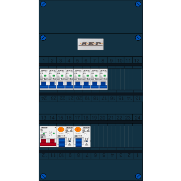 Schotman Elektro B.V. - SEP FS63A, 1xHoofdschakelaar, 2xAardlekschakelaar, 8xInstallatieautomaat, 1 Fase