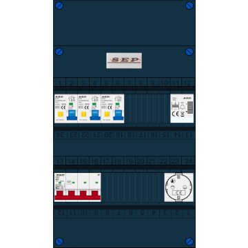 Schotman Elektro B.V. - SEP FS63A, 1xHoofdschakelaar, 3xAardlekautomaat, 1xBeltrafo, 1xContactdoos, 3 Fase