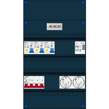 Schotman Elektro B.V. - SEP FS63A, 1xHoofdschakelaar, 3xAardlekautomaat, 1xBeltrafo, 2xContactdoos, 3 Fase