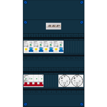 Schotman Elektro B.V. - SEP FS63A, 1xHoofdschakelaar, 4xAardlekautomaat, 2xContactdoos, 3 Fase