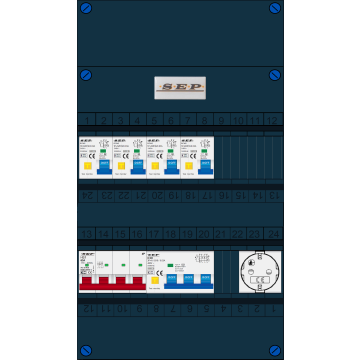 Schotman Elektro B.V. - SEP FS63A, 1xHoofdschakelaar, 4xAardlekautomaat, 1xKracht aardlekautomaat, 1xContactdoos, 3 Fase