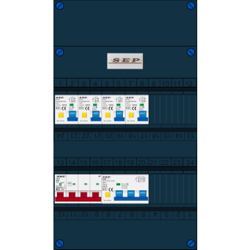 Schotman Elektro B.V. - SEP FS63A, 1xHoofdschakelaar, 4xAardlekautomaat, 1xKracht aardlekautomaat, 3 Fase