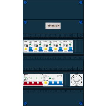 Schotman Elektro B.V. - SEP FS63A, 1xHoofdschakelaar, 5xAardlekautomaat, 1xKracht aardlekautomaat, 1xContactdoos, 3 Fase