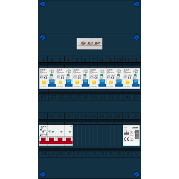 Schotman Elektro B.V. - SEP FS63A, 1xHoofdschakelaar, 6xAardlekautomaat, 1xBeltrafo, 3 Fase