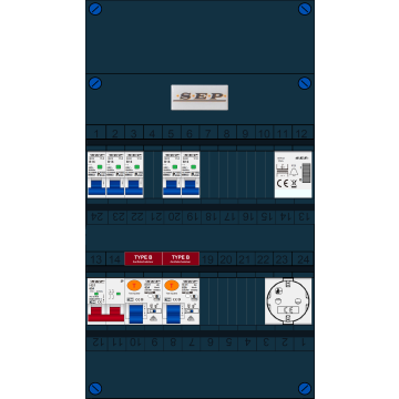 Schotman Elektro B.V. - SEP FS63A, 1xHoofdschakelaar, 2xAardlekschakelaar-Type B, 5xInstallatieautomaat, 1xBeltrafo, 1xContactdoos, 1 Fase
